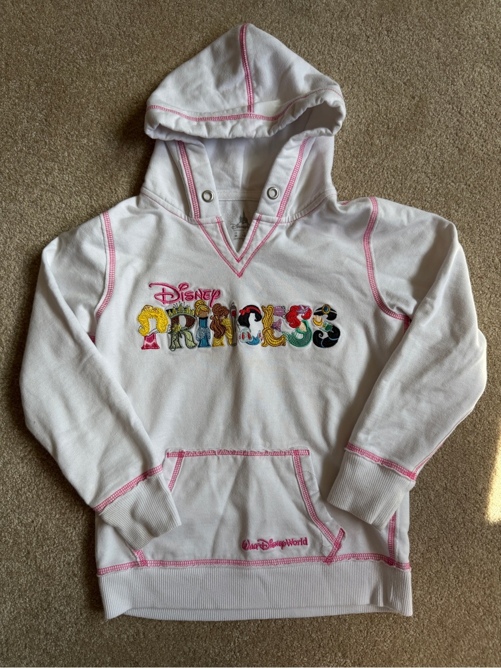 Disney White Kids' Princess Hoodie with Pink Stitching